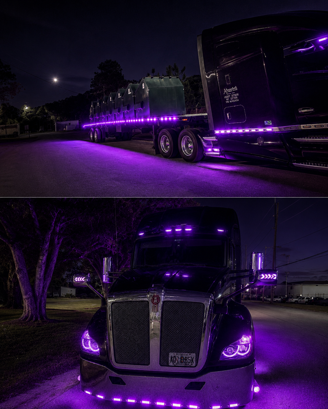 Nighttime purple light truck photo album image